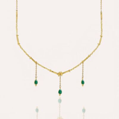 Goldene Halskette VENEZIA aus MURANO-Glasperlen und grünem Onyx