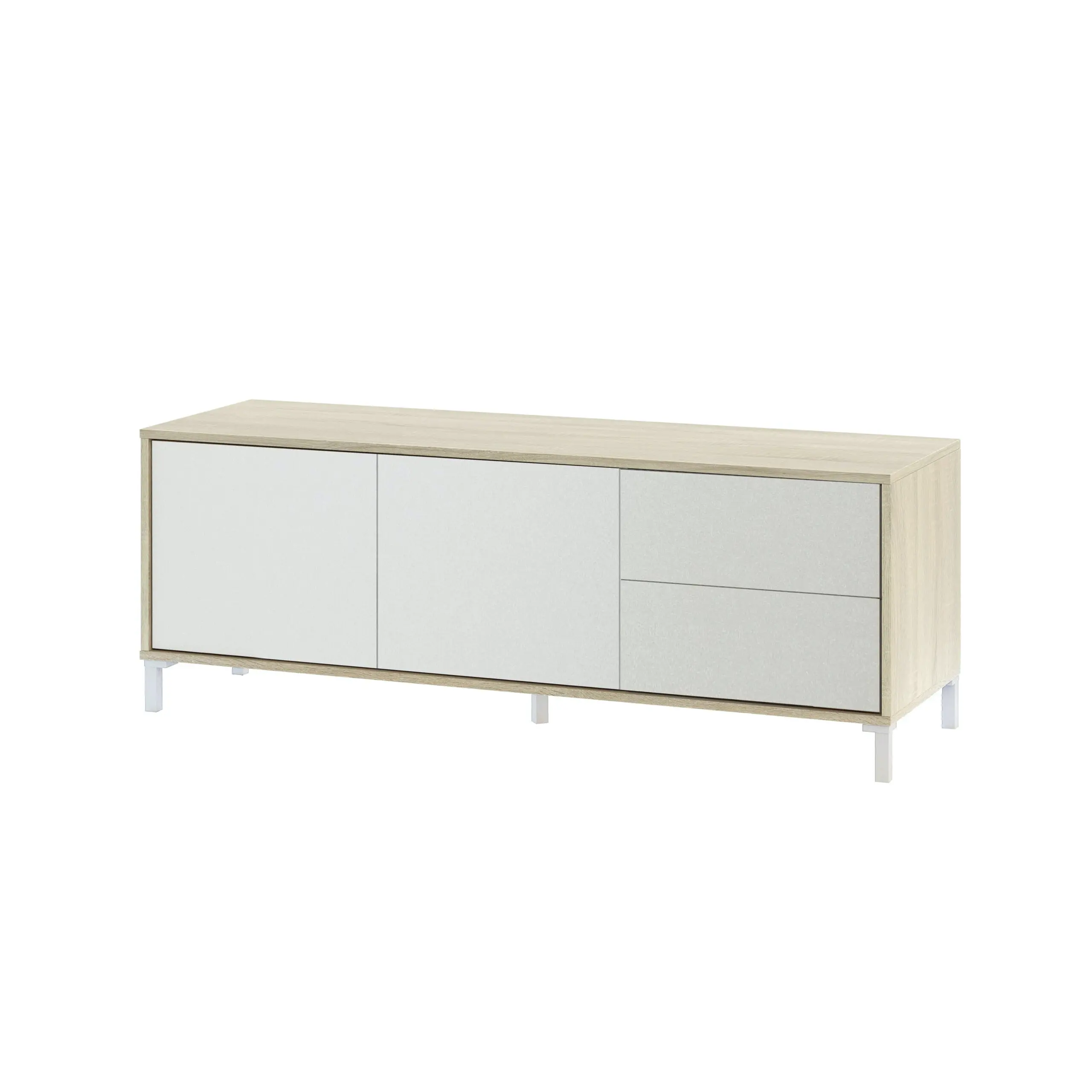 LOON Meuble TV scandinave en chêne Canadien et Blanc 130 cm