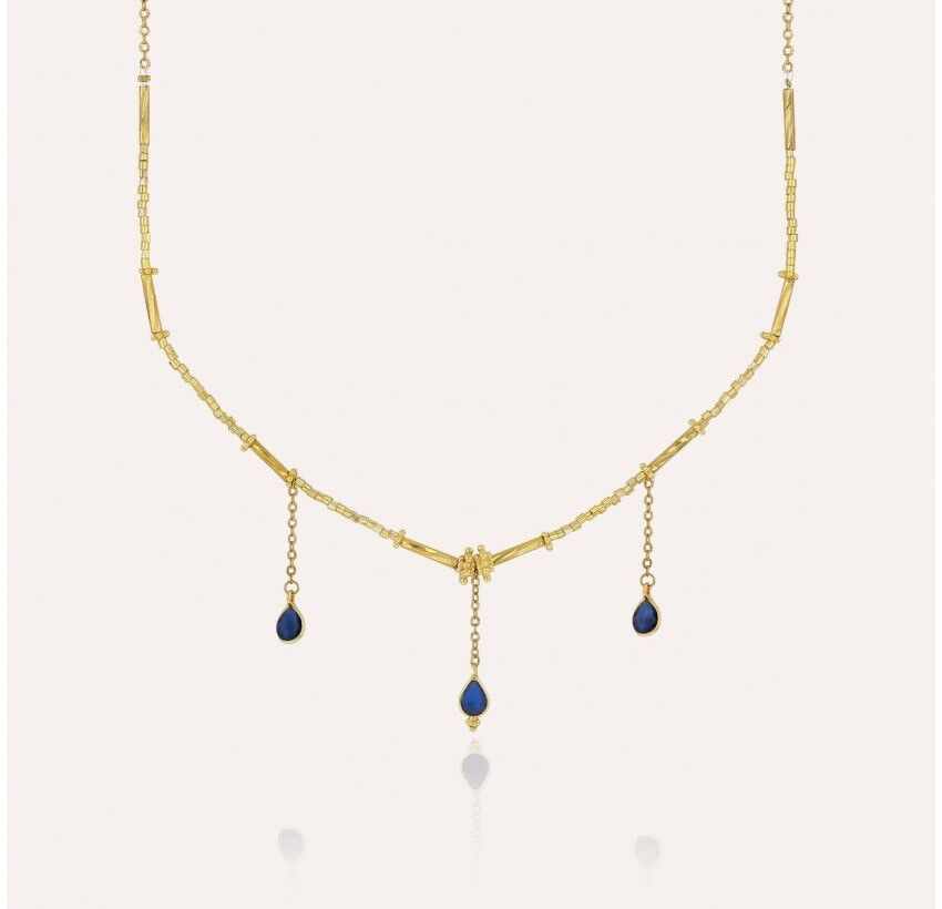VENEZIA collana dorata in perle di vetro di MURANO e agata blu