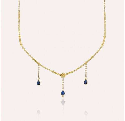 Collier doré VENEZIA en perles de verre de MURANO et agate bleue
