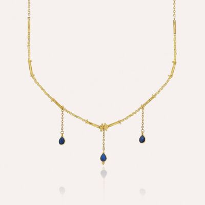 Collier doré VENEZIA en perles de verre de MURANO et agate bleue