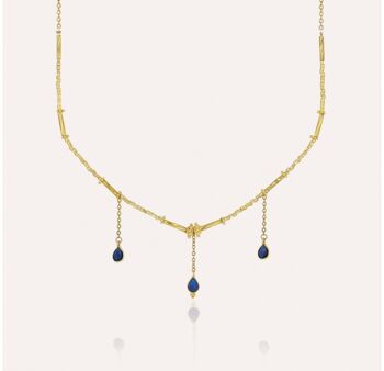 Collier doré VENEZIA en perles de verre de MURANO et agate bleue 1