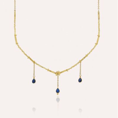Goldene Halskette VENEZIA aus MURANO-Glasperlen und blauem Achat