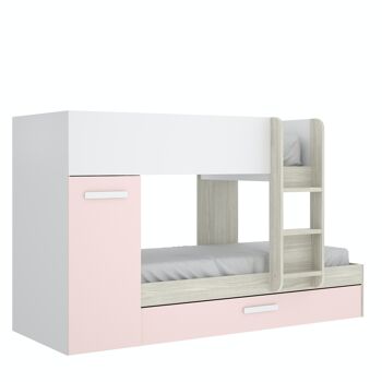 Lit train jeunesse Tom - Blanc - Gris Mesh - Rose