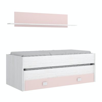 Cama nido con estante Ocean - Blanco Artic - Rosa