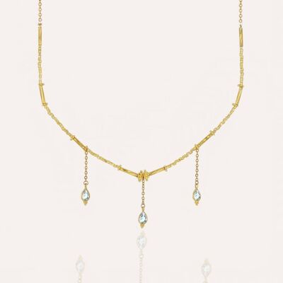 VENEZIA collana dorata in perle di vetro di MURANO e acquamarina