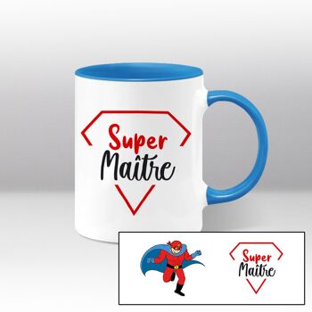 Mug Blanc et Bleu, cartoon, super maître