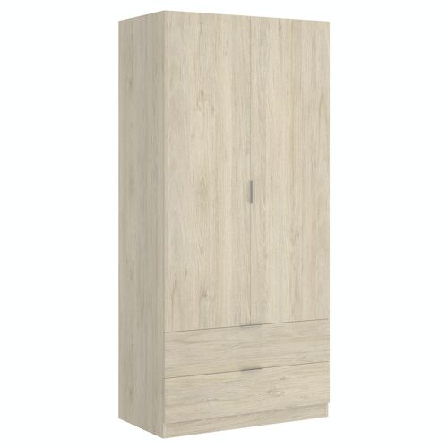 Armario de 80 cm con 2 puertas y 2 cajones Essen - Roble Natural - Blanco