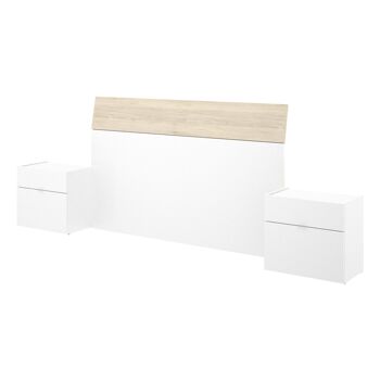 Tête de lit avec 2 petites tables Gia New - Chêne Naturel - Blanc