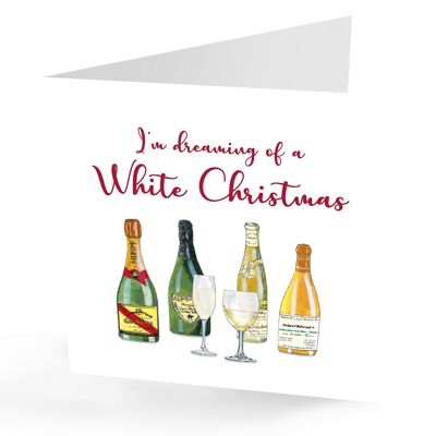 Divertida tarjeta navideña clásica pintada a mano con vino blanco