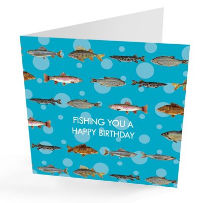 Pescando una tarjeta de cumpleaños de pesca de feliz cumpleaños