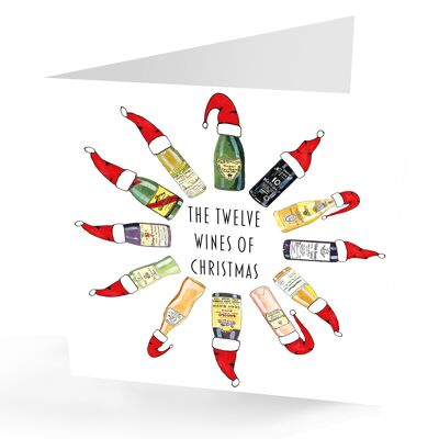 Carte peinte à la main '12 vins de Noël'
