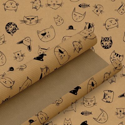 Papier d'emballage kraft chat caricatural