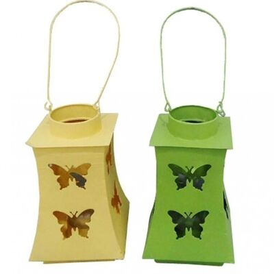 LANTERNA IN METALLO PER RESO "BUTTERFLY" IN 2 COLORI PRIMAVERILI DIMENSIONE: 20x12x12cm CT-709