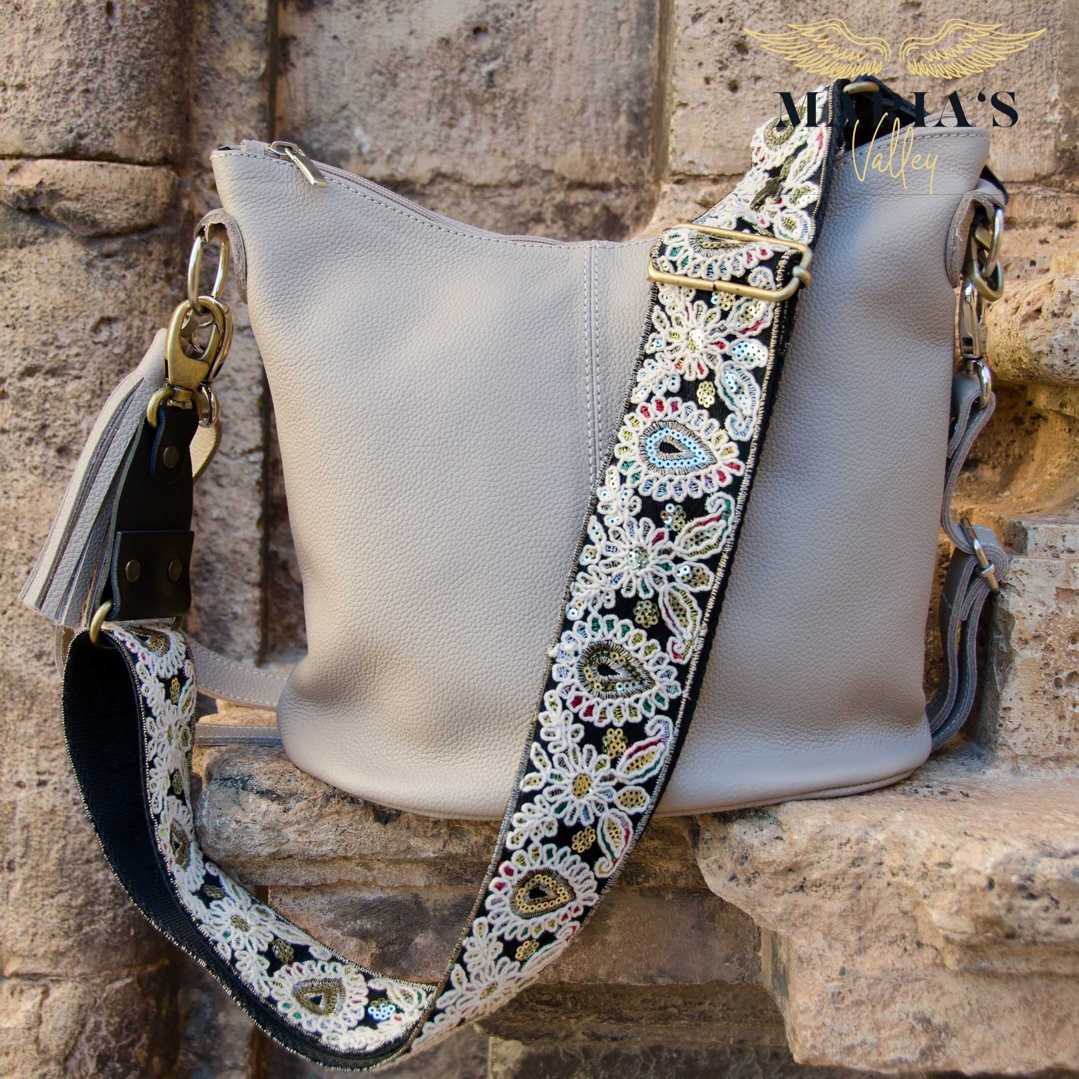 Buy wholesale Guitar strap purse with sequin details. Handbag