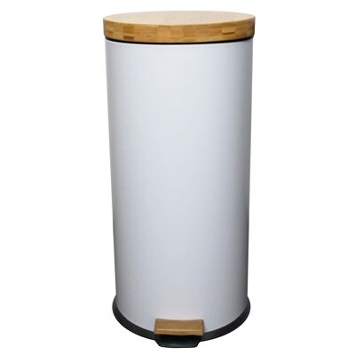 Kitchen wood bin with pedal 30L Natural FOREST White in stainless steel bamboo lid with bucket