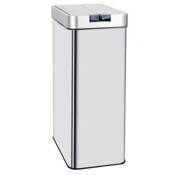 Poubelle de cuisine automatique 90L SILVERLAKE en acier Inox avec cerclage Ouverture papillon grande capacité 1