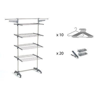 30M EXTRA multifunction drying rack with 30 accessories 4 levels Gray and stainless steel