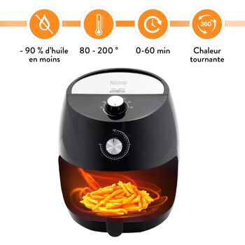 Friteuse électrique sans Huile, friteuse à air Chaud 3.5L TORNADO 1400W Cuisson rapide en une Touche avec timer avec conseil de cuisson 6