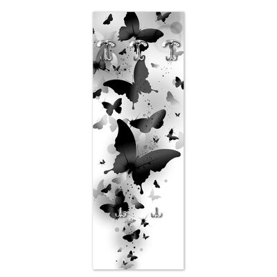 Appendiabiti da parete 49X139 cm Black Butterflies a pannello con stampa, guardaroba, attaccapanni muro con 5 ganci