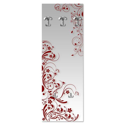 Appendiabiti da parete 49X139 cm Modern Flowers Red a pannello con stampa, guardaroba, attaccapanni muro con 5 ganci