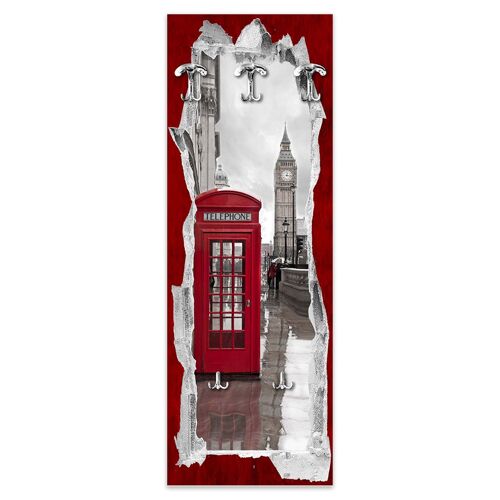 Appendiabiti da parete 49X139 cm View Of The Telephone Box a pannello con stampa, guardaroba, attaccapanni muro con 5 ganci