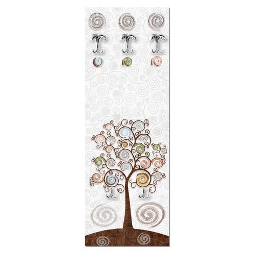 Buy wholesale Tree of life wall coat rack 49x139 cm Tree White in panel  with print, wardrobe, wall coat stand with 5 hooks