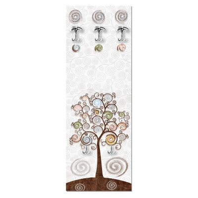 Appendiabiti da parete Albero della vita 49x139 cm Tree White a pannello con stampa, guardaroba, attaccapanni muro con 5 ganci