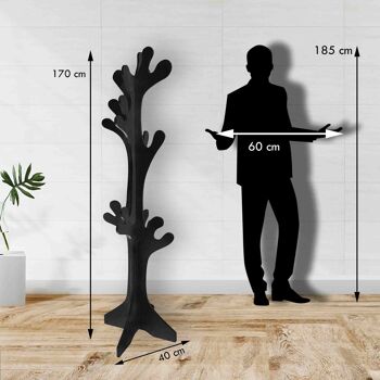 Arbre porte-manteau en bois 40X170 cm Shabby NOIR 7