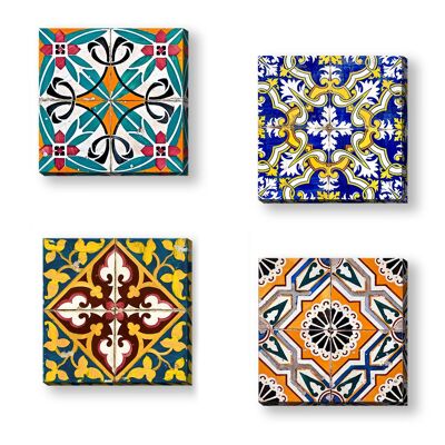 Quadri Canvas su carta telata set 4 pezzi 16x16 cm AZULEJOS