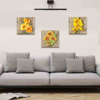 Ensemble de 3 tableaux sur toile à thème floral Canvas Day 38x38 cm TOURNESOLS 6