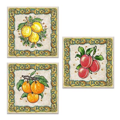 Set 3 pezzi Quadri su tela tema natura Canvas Day 38x38 cm FRUIT