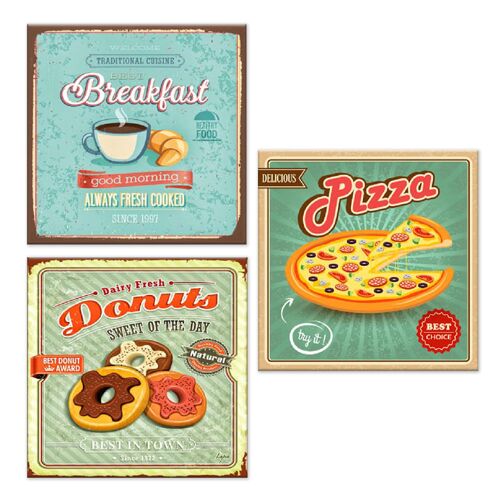 Set 3 pezzi Quadri su tela Canvas Day 38x38 cm VINTAGE Food