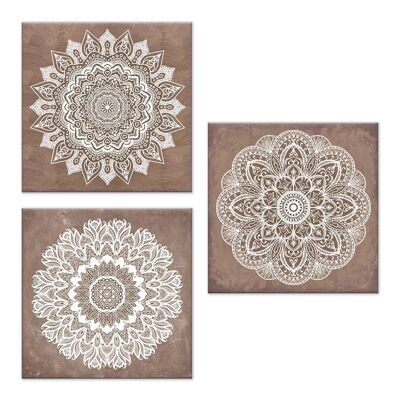 Set 3 pezzi Quadri su tela tema orientale Canvas Day 38x38 cm MANDALA