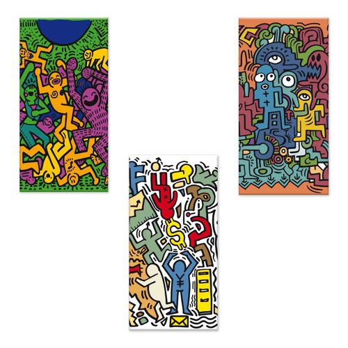 Set 3 pezzi Quadri su tela tema popular art Canvas Day 38x75 cm POP