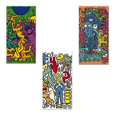 Set 3 pezzi Quadri su tela tema popular art Canvas Day 38x75 cm POP