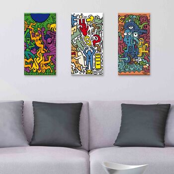 Ensemble de 3 peintures sur toile avec un thème d'art populaire Canvas Day 38x75 cm POP 9
