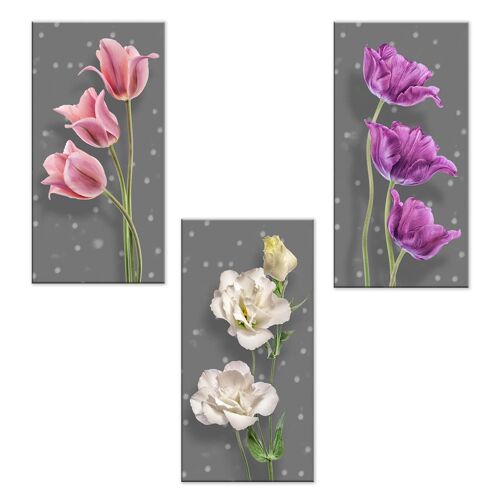 Set 3 pezzi Quadri su tela tema floreale Canvas Day 38x75 cm FLOWER GREY