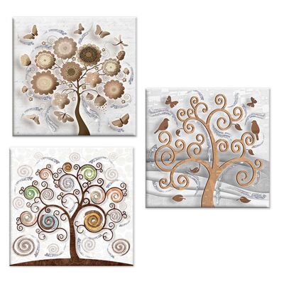 Set 3 pezzi Quadri su tela albero della vita Canvas Day Brillant con glitter 38x38 cm TREE WHITE