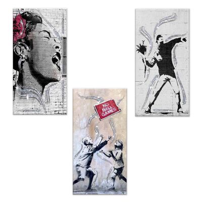 Set 3 pezzi Quadri su tela Canvas Day Brillant con glitter 38x75 cm BANKSY