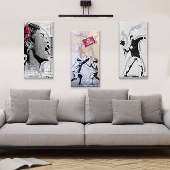 Ensemble de 3 tableaux sur toile Day Brillant à paillettes 38x75 cm BANKSY 2