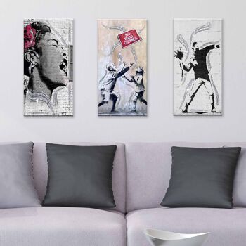 Ensemble de 3 tableaux sur toile Day Brillant à paillettes 38x75 cm BANKSY 5