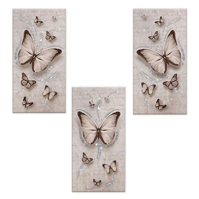 Set 3 pezzi Quadri su tela tema farfalle Canvas Day Brillant con glitter 38x75 cm BUTTERFLY SHABBY