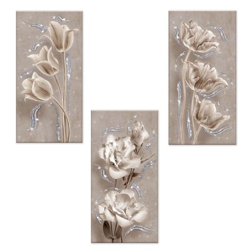 Set 3 pezzi Quadri su tela tema floreale Canvas Day Brillant con glitter 38x75 cm FLOWER SHABBY