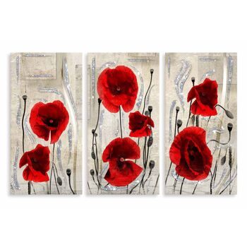 Ensemble de 3 tableaux sur toile à thème floral Toile Day Brillant à paillettes 38x75 cm POPPY RED 8