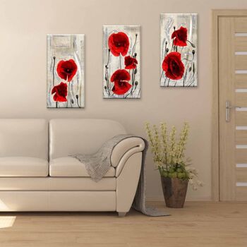 Ensemble de 3 tableaux sur toile à thème floral Toile Day Brillant à paillettes 38x75 cm POPPY RED 6