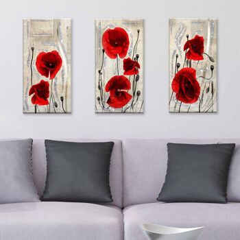 Ensemble de 3 tableaux sur toile à thème floral Toile Day Brillant à paillettes 38x75 cm POPPY RED 9
