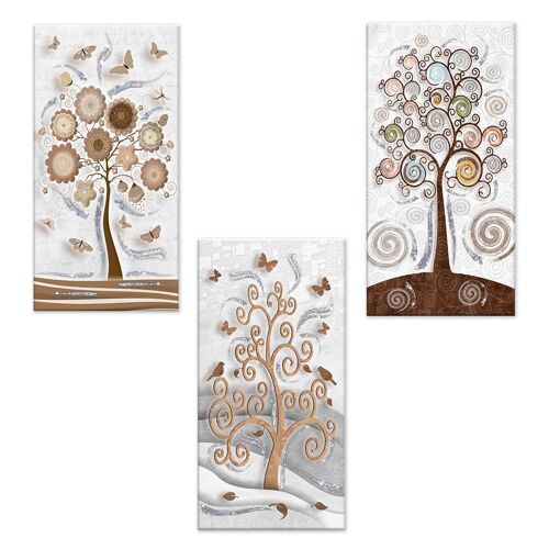 Set 3 pezzi Quadri su tela albero della vita Canvas Day Brillant con glitter 38x75 cm TREE WHITE