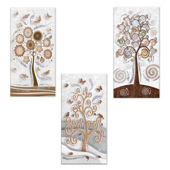 Ensemble 3 pièces Tableaux sur toile arbre de vie Toile Jour Brillant à paillettes 38x75 cm ARBRE BLANC 1
