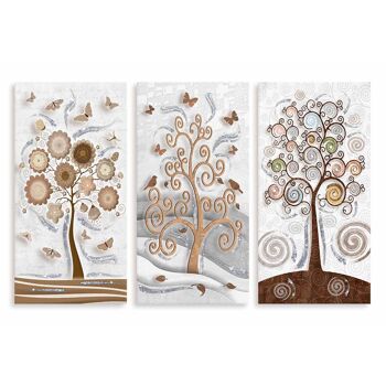 Ensemble 3 pièces Tableaux sur toile arbre de vie Toile Jour Brillant à paillettes 38x75 cm ARBRE BLANC 8